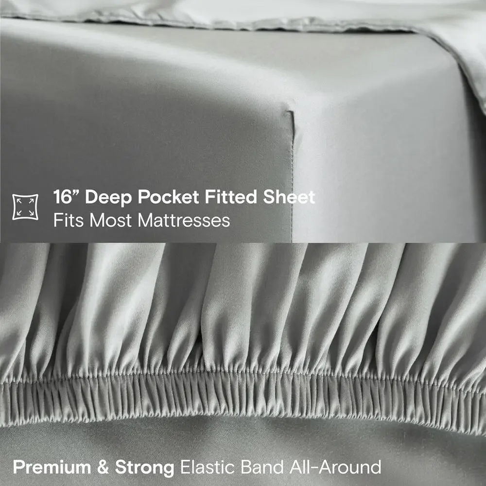 NWT Sijo DOZ Bamboo Sheet Set 3 PC- 2 Pillowcases 1 Fitted Sheet Dove Gray Q